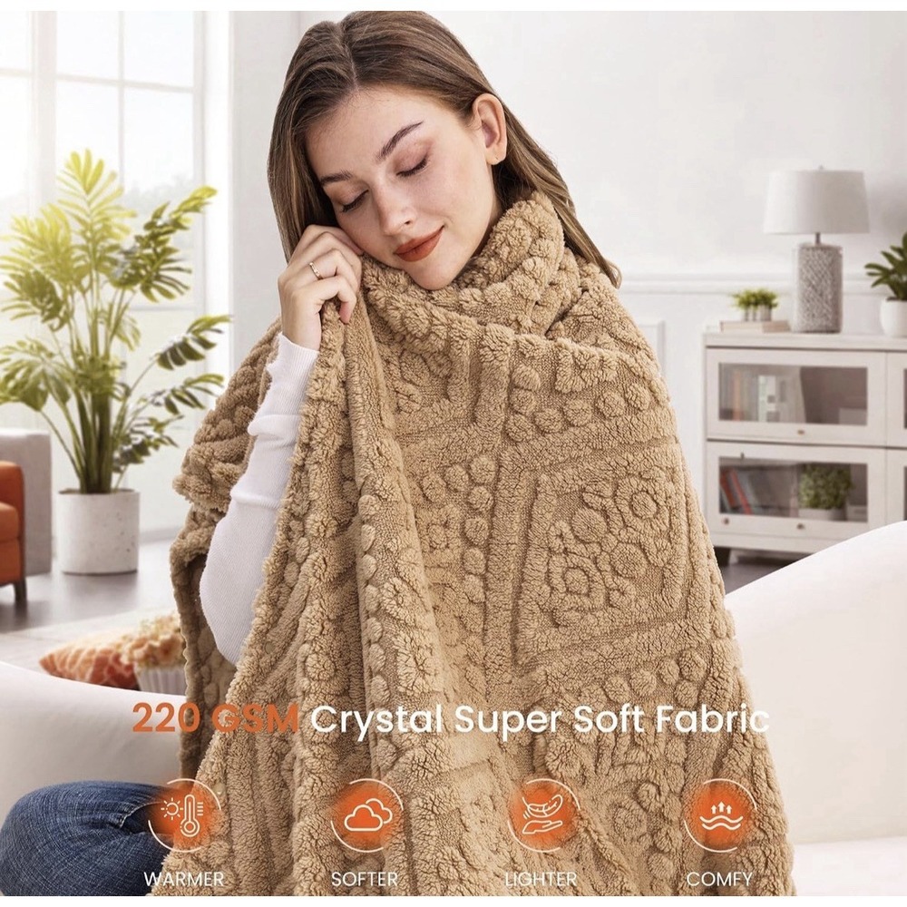 Shaggy Heated Throw Blanket with Power‎ Bank 59 X 35.5" cordless Heating